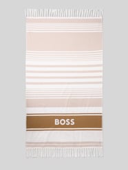 Strandlaken van puur katoen met logodetail van BOSS Beige - 1