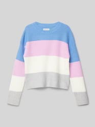 Sweter z dzianiny krótki w stylu Colour Blocking od Tom Tailor Różowy - 6