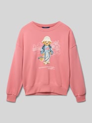 Bluza z mieszanki bawełny o kroju regular fit z motywem BEAR od Polo Ralph Lauren Teens Fuksjowy - 46