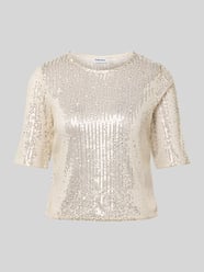 Shaped fit T-shirt met pailletten, model 'JACK' van Pieces Beige - 3