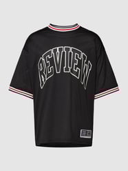 T-shirt z siateczki z okrągłym dekoltem od REVIEW Czarny - 1