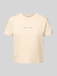 T-Shirt mit Label-Stitching und Rundhalsausschnitt von Calvin Klein Jeans Beige - 8