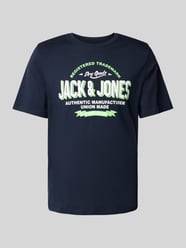 T-Shirt mit Label-Print Modell 'ELOGO' von Jack & Jones Blau - 34