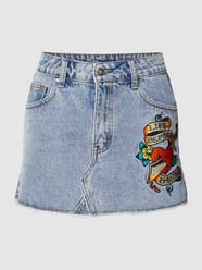 Jeansrock mit Motiv-Stitching Modell 'LIFE-BEFORE' von Ed Hardy Blau / Türkis - 20