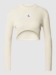 Cropped Strickpullover mit Label-Patch von Calvin Klein Jeans Beige - 38