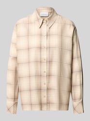 relaxed fit blouse van mix van katoen en viscose in all-over look van COMMA Beige - 11