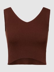 Top in riblook, model 'RIB TOP' van REVIEW Bruin - 38