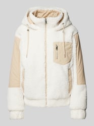 Regular Fit Teddy Jacke mit Kapuze aus Materialmix  von Tom Tailor Denim Beige - 40