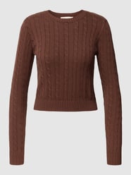 Sweter z dzianiny z wzorem warkocza od REVIEW Beżowy - 23