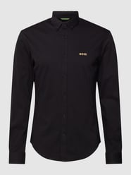 Regular Fit Freizeithemd mit Label-Stitching Modell 'BIADO' von BOSS Green Grau / Schwarz - 8