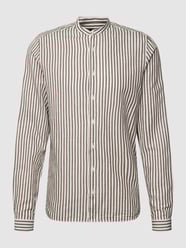 Slim fit vrijetijdsoverhemd met all-over streepmotief van Roy Robson Bruin - 10