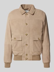 Bomberjack met platte kraag en klepzakken van Profuomo Beige - 14