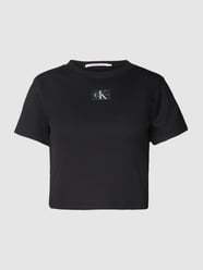 T-shirt in fijnriblook, model 'BADGE' van Calvin Klein Jeans Zwart - 8