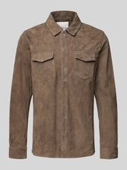Slim fit overhemdjack van echt geitenleer, model 'Overshirt' van Profuomo - 30