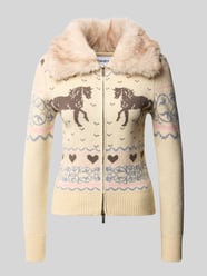 Slim Fit Strickjacke mit Kragen aus Kunstfell Modell 'EQUESTRIAN' von DAISY STREET - 40