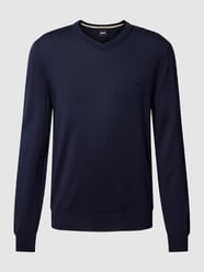 Strickpullover mit geripptem V-Ausschnitt Modell 'Baram' von BOSS Blau - 36