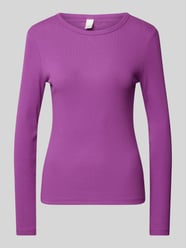 Longsleeve mit geripptem Rundhalsausschnitt von QS Lila - 6