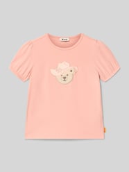 T-shirt o kroju regular fit z wyhaftowanym logo od Steiff Fuksjowy - 28