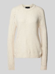 Regular Fit Strickpullover mit Wollanteil und Lochstrick-Ärmel Modell 'OLGA' von Pieces Beige - 4