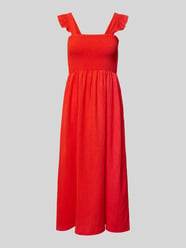 Midi-jurk met smokdetails, model 'LUNA' van Pieces Rood - 11