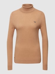 Sweter z dzianiny z golfem od Gant Brązowy - 28