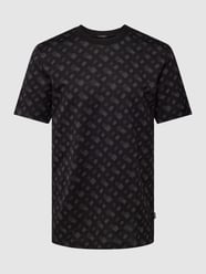 T-Shirt mit Allover-Label-Muster Modell 'Tiburt' von BOSS Grau / Schwarz - 5