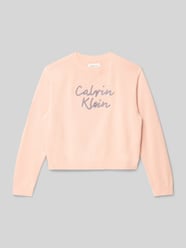 Sweter z dzianiny z wyhaftowanym logo od Calvin Klein Jeans Fuksjowy - 34