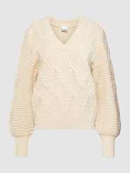 Gebreide pullover met kabelpatroon, model 'Andosa' van ICHI Wit - 43
