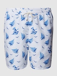 Badehose mit Allover-Muster von Polo Ralph Lauren Big & Tall Weiß - 14