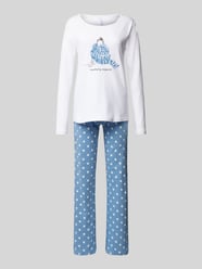 Pyjama mit Motiv- und Statement-Print Modell 'Meine Wohlfühlzeit' von LOUIS & LOUISA Blau - 26