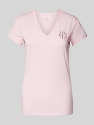 T-Shirt mit Label-Ziersteinbesatz von ARMANI EXCHANGE Pink - 4