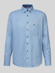 Freizeithemd mit Button-Down-Kragen Modell 'Herringbone' von Fynch-Hatton Blau - 30