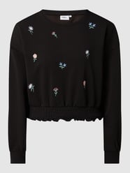 Cropped Sweatshirt mit floralen Stickereien Modell 'Ditte' von Only Schwarz - 9