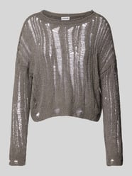 Gebreide pullover met ajourpatroon, model 'MARY' van Noisy May Grijs / zwart - 1