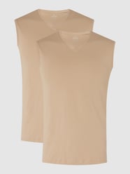 Top o kroju body fit z bawełny pima w zestawie 2 szt. od RAGMAN Beżowy - 29