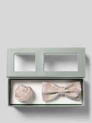 Fliege und Einstecktuch mit floralem Allover-Stitching von ROY ROBSON Beige - 40