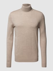 Rollkragenpullover aus Schurwolle mit gerippten Abschlüssen von Roy Robson Braun - 23