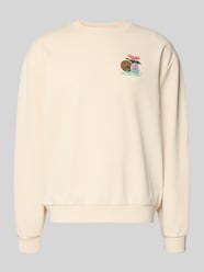 Sweatshirt met labelprint en ronde hals van Les Deux Beige - 4
