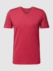 Slim fit T-shirt van gewaxt katoen met V-hals van Esprit Roze - 47