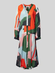 Knielange jurk met grafisch motief van Essentiel Rood - 1