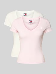 Slim fit T-shirt van puur katoen in een set van 2 stuks van Tommy Jeans Fuchsia - 18