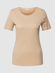 T-shirt z prążkowanym okrągłym dekoltem od s.Oliver RED LABEL Beżowy - 11