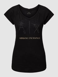 T-shirt z obszyciem z kamieni stras od ARMANI EXCHANGE Czarny - 10