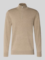 Slim Fit Strickpullover mit Seiden-Anteil und Reißverschluss von Profuomo Beige - 2