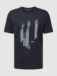 T-shirt van katoen met labeldetail van BOSS Green Blauw - 23