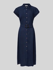 Hemdblusenkleid aus Viskose-Leinen-Mix mit Gürtel von Apricot - 40