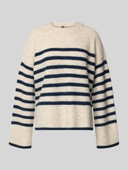 Relaxed Fit Strickpullover aus Rippstrick Modell 'LINE' von Pieces Beige - 8
