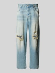 Jeansy o kroju super baggy fit z czystej bawełny z przetarciami od REVIEW - 18