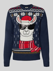 Sweter z dzianiny z prążkowanymi wykończeniami od Montego - 19