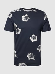 T-shirt z prążkowanym okrągłym dekoltem od Lindbergh Niebieski - 32